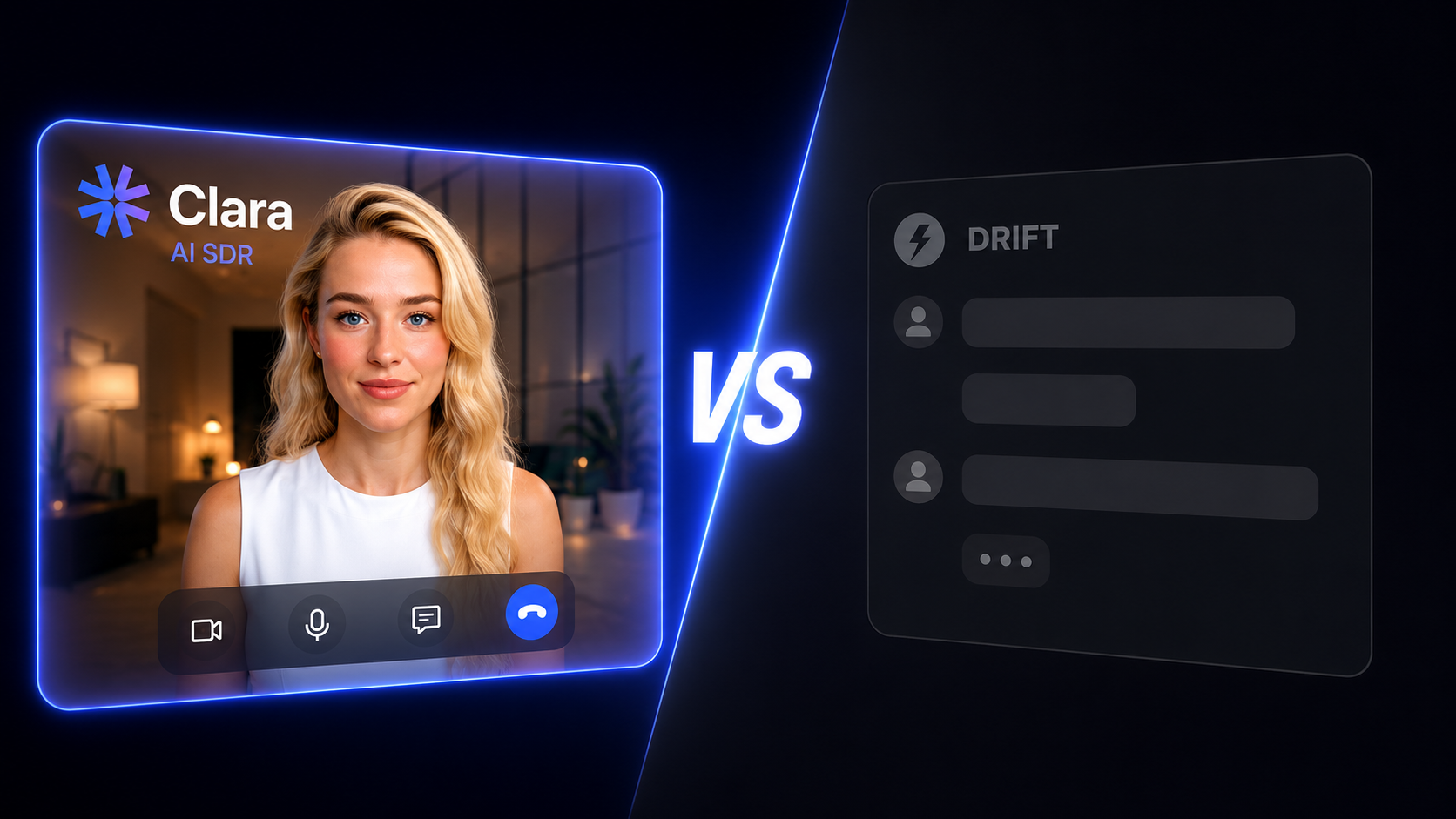 Clara AI SDR vs Drift: face-to-face AI video conversation compared to a standard text chatbot