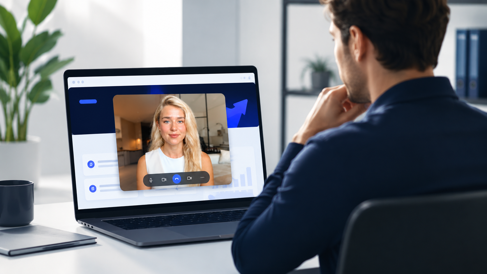 Clara AI SDR appearing face to face on a B2B website, proactively greeting a visitor the moment they land — showing how an inbound AI SDR converts website traffic into pipeline in real time.